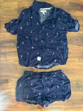 Rae Dunn Navy Blue Short Sleeve Pajama Set with Cocktail Print